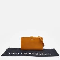 Dkny Mustard Leather Double Zip Crossbody Bag