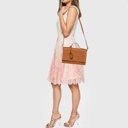 Pre Owned DKNY Brown Saffiano Leather Logo Flap Top Handle Bag