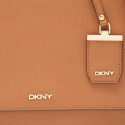 Pre Owned DKNY Brown Saffiano Leather Logo Flap Top Handle Bag