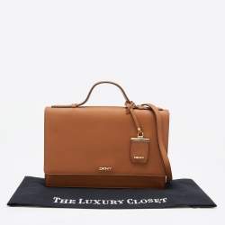 Pre Owned DKNY Brown Saffiano Leather Logo Flap Top Handle Bag