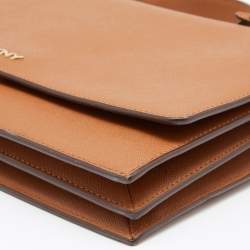 Pre Owned DKNY Brown Saffiano Leather Logo Flap Top Handle Bag