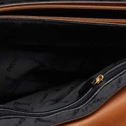 Pre Owned DKNY Brown Saffiano Leather Logo Flap Top Handle Bag