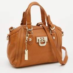 Pre Owned DKNY Tan Leather Zip Satchel
