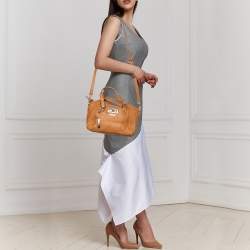 Pre Owned DKNY Tan Leather Zip Satchel