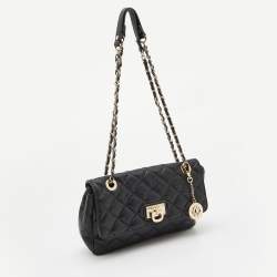 Pre Owned DKNY Black Quilted Leather Flap Shoulder Bag