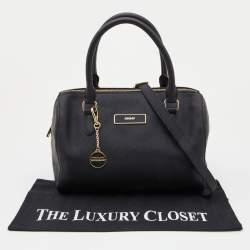 Pre Owned DKNY Black Leather Zip Boston Bag