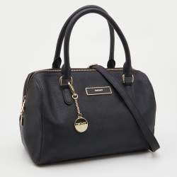 Pre Owned DKNY Black Leather Zip Boston Bag