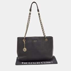 DKNY Black Leather Chain Handle Tote