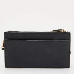 Pre Owned Dkny Black Leather Bryant Park Triple Zip Crossbody Bag