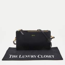 Pre Owned Dkny Black Leather Bryant Park Triple Zip Crossbody Bag