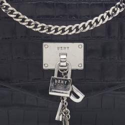 Pre Owned DKNY Black Croc Embossed Leather Elissa Shoulder Bag