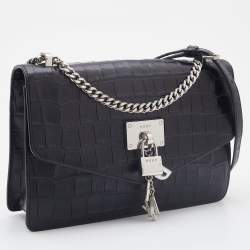 Pre Owned DKNY Black Croc Embossed Leather Elissa Shoulder Bag