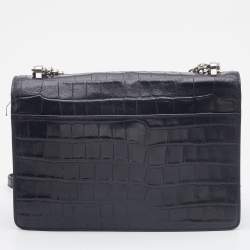 Pre Owned DKNY Black Croc Embossed Leather Elissa Shoulder Bag