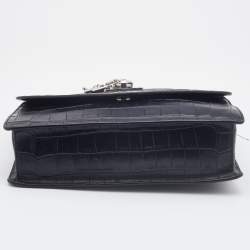 Pre Owned DKNY Black Croc Embossed Leather Elissa Shoulder Bag