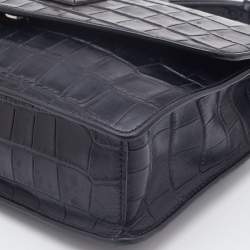 Pre Owned DKNY Black Croc Embossed Leather Elissa Shoulder Bag