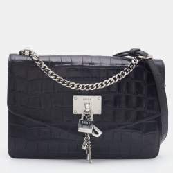 Pre Owned DKNY Black Croc Embossed Leather Elissa Shoulder Bag