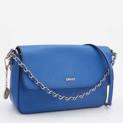 Pre Owned DKNY Blue Saffiano Leather Bryant Park Flap Shoulder Bag