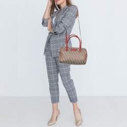 Pre Owned Dkny Red/Beige Monogram Canvas and Leather Boston Bag
