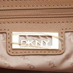 Pre Owned Dkny Red/Beige Monogram Canvas and Leather Boston Bag