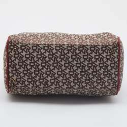 Pre Owned Dkny Red/Beige Monogram Canvas and Leather Boston Bag