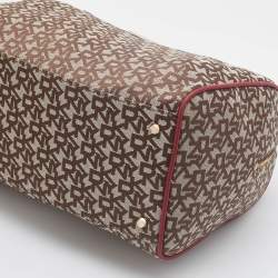 Pre Owned Dkny Red/Beige Monogram Canvas and Leather Boston Bag