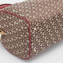 Pre Owned Dkny Red/Beige Monogram Canvas and Leather Boston Bag