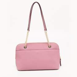 Pre Owned Dkny Old Rose Leather Dome Chain Shoulder Bag