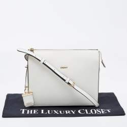 Pre Owned DKNY White Leather Bryant Zip Crossbody Bag