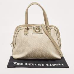 DKNY Cream/Beige Signature Canvas and Leather Dome Satchel