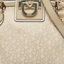 DKNY Cream/Beige Signature Canvas and Leather Dome Satchel