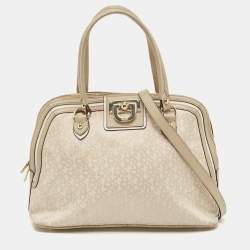 DKNY Cream/Beige Signature Canvas and Leather Dome Satchel