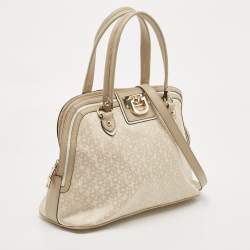 DKNY Cream/Beige Signature Canvas and Leather Dome Satchel