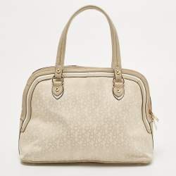 DKNY Cream/Beige Signature Canvas and Leather Dome Satchel