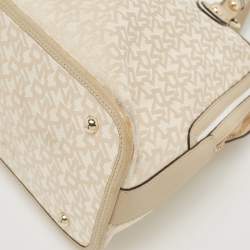 DKNY Cream/Beige Signature Canvas and Leather Dome Satchel