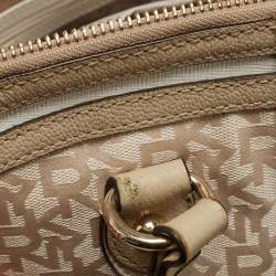 DKNY Cream/Beige Signature Canvas and Leather Dome Satchel