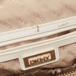 DKNY Cream/Beige Signature Canvas and Leather Dome Satchel