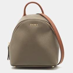 DKNY Bryant Mini Backpack Crossbody In Brown Logo Brown Coated
