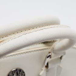 Pre Owned DKNY White Saffiano Leather Logo Dome Satchel
