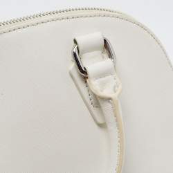 Pre Owned DKNY White Saffiano Leather Logo Dome Satchel