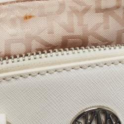 Pre Owned DKNY White Saffiano Leather Logo Dome Satchel