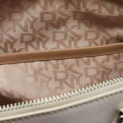 Pre Owned DKNY White Saffiano Leather Logo Dome Satchel