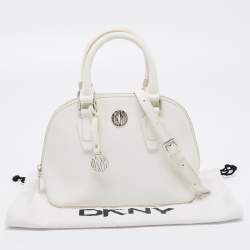 Pre Owned DKNY White Saffiano Leather Logo Dome Satchel