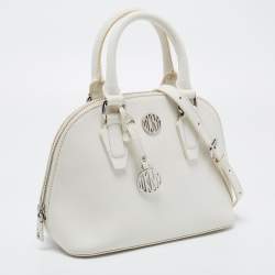 Pre Owned DKNY White Saffiano Leather Logo Dome Satchel