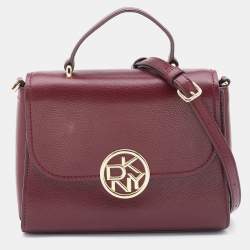 Pre Owned DKNY Red Leather Flap Top Handle Bag