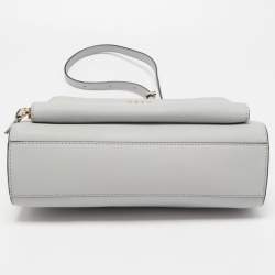 Pre Owned DKNY Grey Leather Front Zip Crossbody Bag