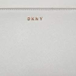 Pre Owned DKNY Grey Leather Front Zip Crossbody Bag