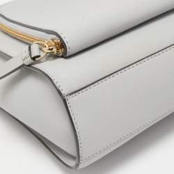 Pre Owned DKNY Grey Leather Front Zip Crossbody Bag