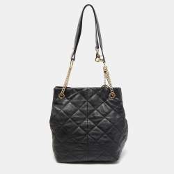 Pre Owned DKNY Black Quilted Leather Bucket Shoulder Bag