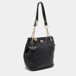 Pre Owned DKNY Black Quilted Leather Bucket Shoulder Bag