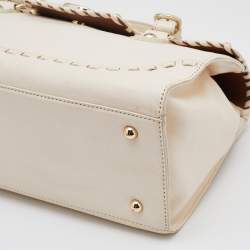 Pre Owned Dkny Off White Leather Flap Whipstitch Trim Tote